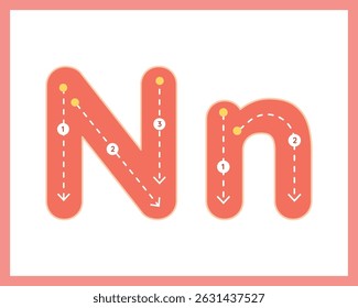 Letter N Uppercase ad Lowercase Alphabet Tracing Guide for Kids Worksheet
