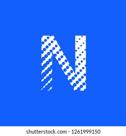 letter N in uppercase with halftone dot effect in blue color