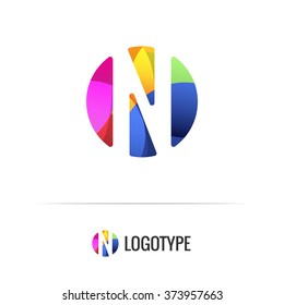 Letter N. Vector colorful alphabet element. Negative space forms a circle. Bright and fresh design letters for children's parties and fun celebrations. Beautiful logo and monogram for businesses.