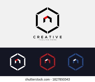 Plantilla de diseño de logotipo de hexágono de línea vector de letra N. Elegante, moderno y universal símbolo de logotipo geométrico. Ilustración del vector