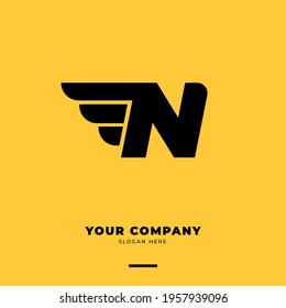 Letter N vector logo design template. Wings logotype creative concept. Moving idea classic icon.