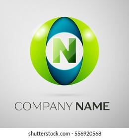 Letter N vector logo symbol in the colorful square on grey background. Vector template for your design