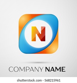 Letter N vector logo symbol in the colorful square on grey background. Vector template for your design