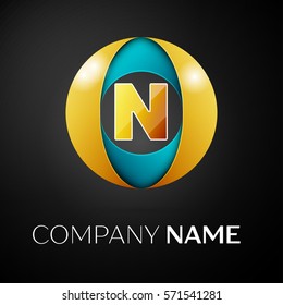 Letter N vector logo symbol in the colorful circle on black background. Vector template for your design