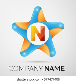 Letter N vector logo symbol in the colorful star on grey background. Vector template for your design