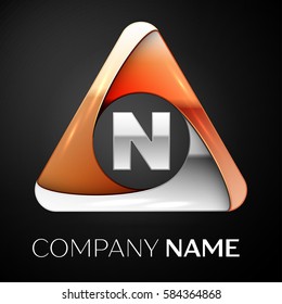Letter N vector logo symbol in the colorful triangle on black background. Vector template for your design