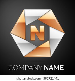Letter N vector logo symbol in the colorful hexagon on black background. Vector template for your design