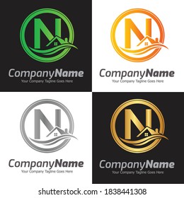 Plantilla de logotipo de vector de letra N, logotipo de letra colorida N, inmobiliario, logotipo de construcción e icono de diseño de vectores