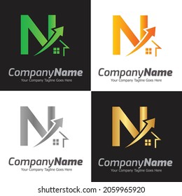 Plantilla de logotipo de vector de letra N, logotipo de letra colorida N, inmobiliario, logotipo de construcción e icono de diseño de vectores