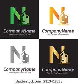 Letter N vector logo template, Colorful Letter N logo, Real Estate, Building and Construction Logo Design Template Vector Icon