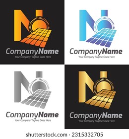 Letter N vector logo template, Colorful Letter N logo, Solar power logo design,  Solar panel logo, Renewable energy, Solar energy brand