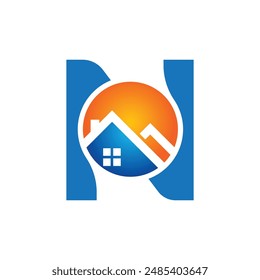 Plantilla del logotipo del Vector de la letra N, logotipo colorido de la letra N, inmobiliario, construcción y diseño del logotipo del Vector de la Plantilla