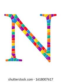 Letter N vector mosaic tiles composition in colors over white background