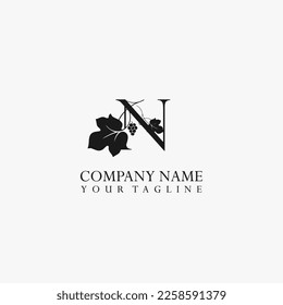 Letter N vector stock logo, abstract grape vector template. Illustration design of elegant logotype vine store on isolated background.