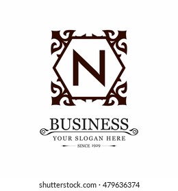 letter N Vintage luxury emblem. Flourishes calligraphic Monogram design elements, graceful template. Vector Emblem logo template