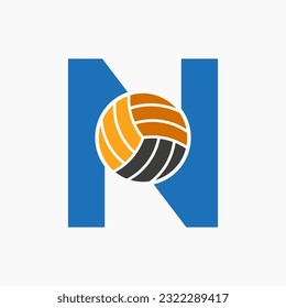 Letter N Volleyball Logo Concept. Volleyball Sports Logotype Template