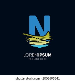 Letter N Water Plane Logo Design Vector Graphic Icon Emblem Illustration