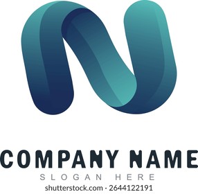 Letter N Wave Business Logo Vector Design. Abstract emblem, using greenish blue gradient color, design concept, logo, logotype element for template.