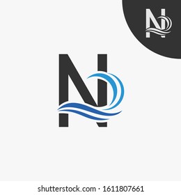letter N with wave element logo design for company and business