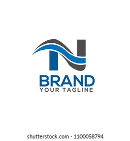 Letter N with wave on white background. Logo Design Template. Flat design
