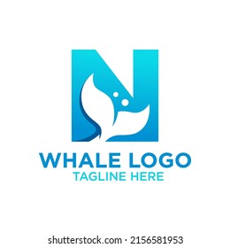 Letter N Whale Logo Design Template Inspiration, Vector Illustration.