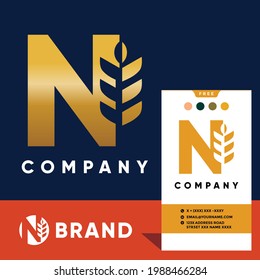 Letter N Wheat Logo Design Vector Icon Graphic Illustration