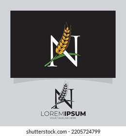 Letter N Wheat Logo Design Vector Icon Graphic Illustration