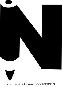 the letter N which forms a pencil, vector minimalist logo 