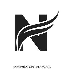 Diseño del logotipo de la letra N Wing. Letra N del logotipo de transporte y concepto Wings