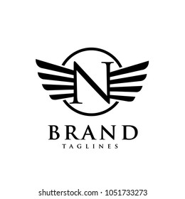 letter N with wings and circle logo vector