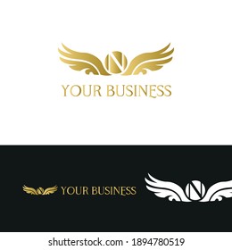 letter N and wings in luxury and elegant golden style logo design