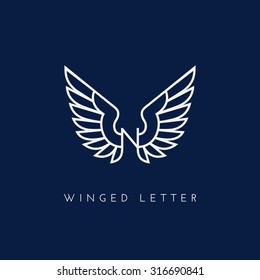 Letter N with wings. Template for logo, label, emblem, sign, stamp. Vector illustration.