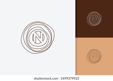 Letra N Plantilla de Vector de diseño de logotipo de grano de madera	