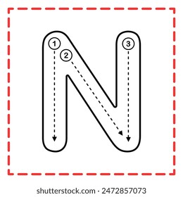 letter N for writing practice. Alphabet tracing is good for practicing children writing letters.