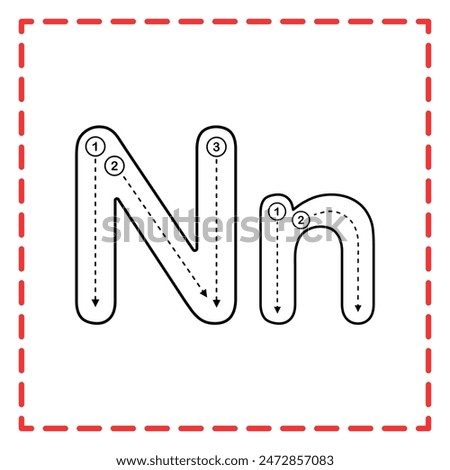 letter N for writing practice. Alphabet tracing is good for practicing children writing letters.