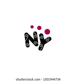 Letter N Y logo with dot icon design company. N Y logo illustration vector template.