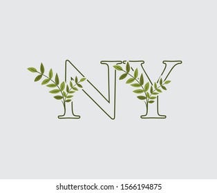 Letter N, Y and NY Nature Leaf Logo Icon.