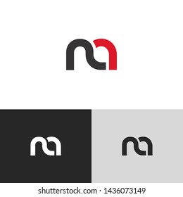 Letter na linked lowercase logo design template elements. Red letter Isolated on black white grey background. Suitable for business, consulting group company.