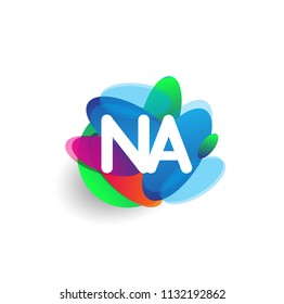 Letter NA logo with colorful splash background, letter combination logo design for creative industry, web, business and company.