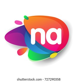 Letter NA logo with colorful splash background, letter combination logo design for creative industry, web, business and company.