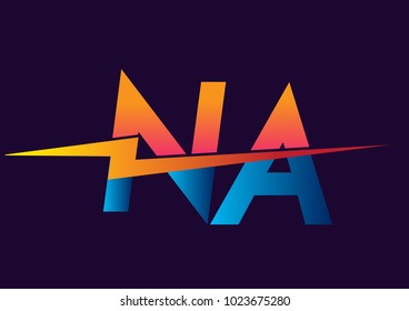 Letter NA logo with Lightning icon, letter combination Power Energy Logo design for Creative Power ideas, web, business and company.