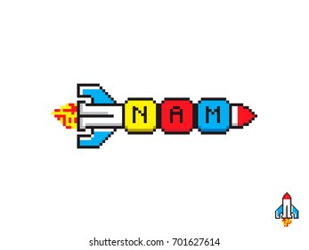 Letter NAM logo with rocket pixel texture 