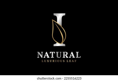 letter I natural luxurious leaf initial vector logo design element