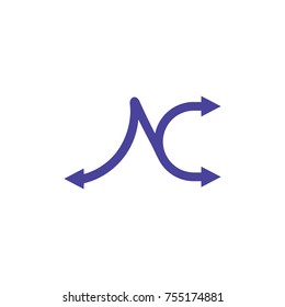 letter nc lines and arrows design logo vector