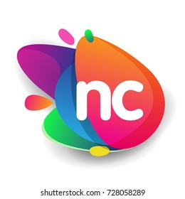 Letter NC logo with colorful splash background, letter combination logo design for creative industry, web, business and company.