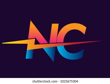 Letter NC logo with Lightning icon, letter combination Power Energy Logo design for Creative Power ideas, web, business and company.