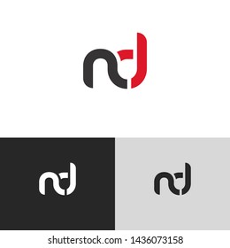 Letter nd linked lowercase logo design template elements. Red letter Isolated on black white grey background. Suitable for business, consulting group company.
