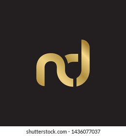 Letter nd linked lowercase logo design template elements. Gold letter Isolated on black  background. Suitable for business, consulting group company.