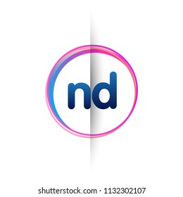 Letter ND logo with colorful circle, letter combination logo design with ring, circle object for creative industry, web, business and company.