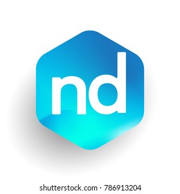 Letter ND logo in hexagon shape and colorful background, letter combination logo design for business and company identity.

